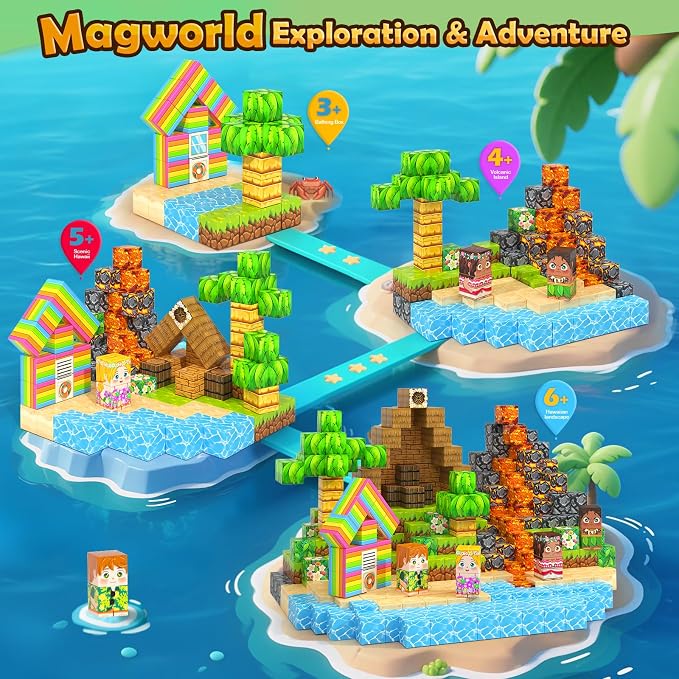 120PCS Magnetic Blocks Hawaii Mine Magnet World Building Cubes for Kids 3+ | Magnet Building Blocks, STEM Sensory Educational Toys, Christmas Birthday Gifts for Boys Girls, Outdoor Kids Toys