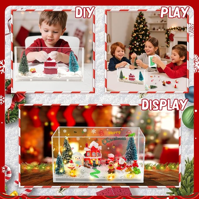 Christmas Sensory Bin for Kids Christmas Decorations, Christmas DIY Decoration Art Kit for Kids with Sandbox, Castle, Christmas Tree, 3 Color Sand Gift Birthday Gift for Children Ages 3+