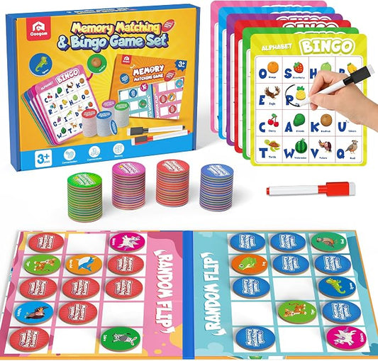 Coogam Alphabet Bingo Game, ABC Learning Letter Recognition and Phonetic Words with Pictures - Early Educational Activity Gift Toys for Kids Age 3-7