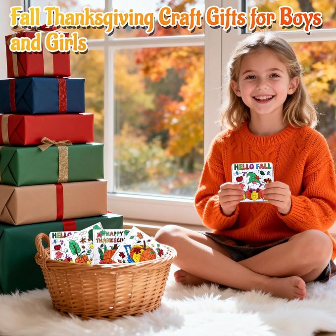 Fall Thanksgiving Crafts for Kids Autumn Activity DIY Arts Kit Puzzle Game | 24 Set Thanksgiving Jigsaw Pumpkin Turkey Owl for Fall Harvest Party Favors Classroom Gifts Blank Coloring Toys Supplies Bulk