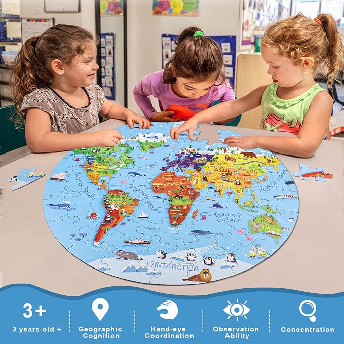 DIGOBAY World Map Jigsaw Puzzle for Kids 4-8, 70 Piece Large Round Floor Puzzles for Kids Ages Toddler Puzzle Globe Geography Games Educational Toys Birthday for Children | Large Round Big Kids Toddler Puzzle Globe Geography Games Educational Puzzles T...
