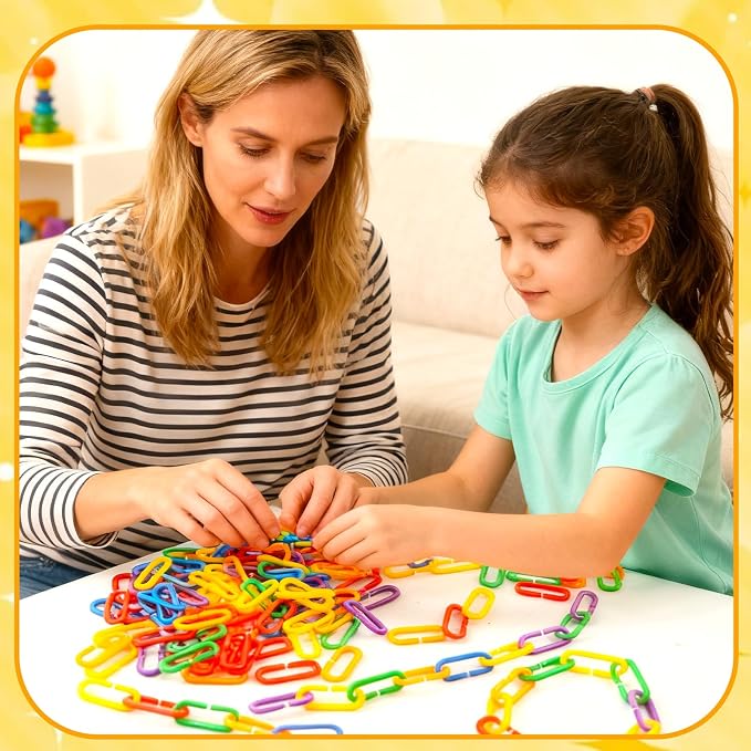 Bbiamsleep 600 Pcs Plastic Chain Links, 6 Colors Linking Activity Kit | Plastic Links Fine Motor Skills for Color Recognition Counting Sorting Skills