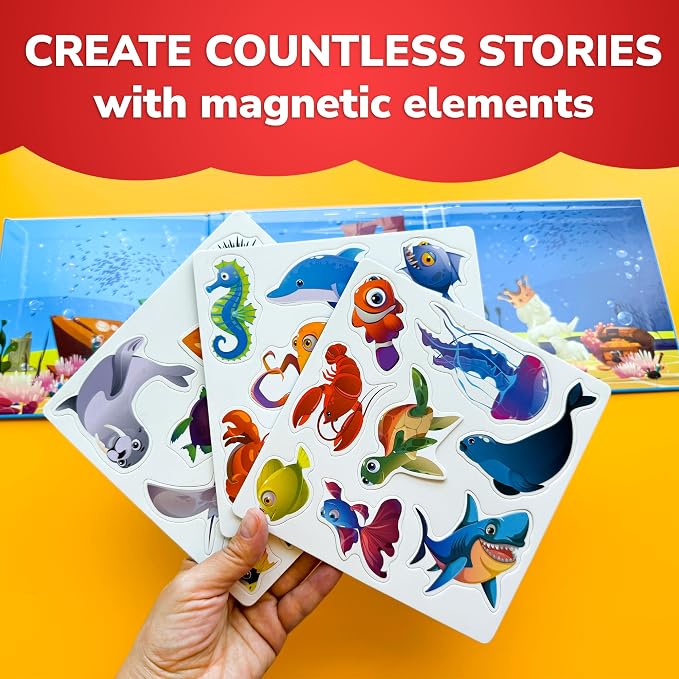 Travel Magnetic Puzzles for Toddlers 1-3 - 20+Pcs Toddler Puzzles Ages 2-4 | Sea Magnet Puzzles with Extra-Long Play Book - Strong Magnets for Car Activities - Travel Toys for Kids Ages 3-5
