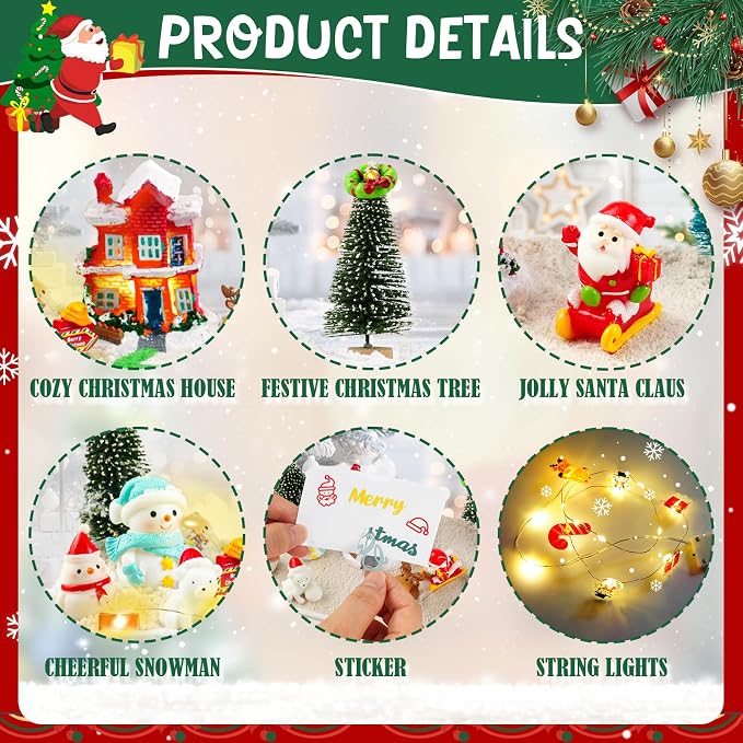 Christmas Sensory Bin for Kids Christmas Decorations, Christmas DIY Decoration Art Kit for Kids with Sandbox, Castle, Christmas Tree, 3 Color Sand Gift Birthday Gift for Children Ages 3+
