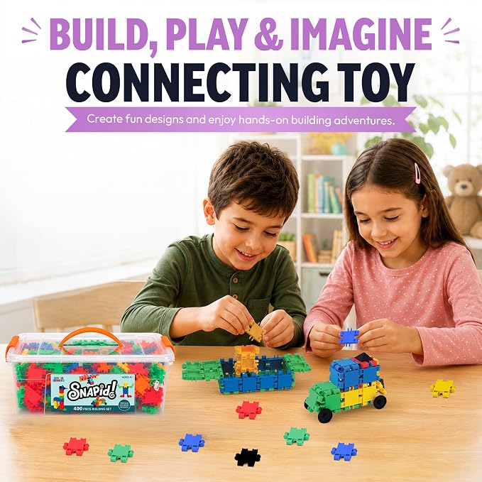 Snapid Building Bricks 400 Pcs Connecting Toy - Strong Durable Colorful Block Set w Storage, Interlinking Construction Blocks for Kids - STEM Development, Creativity and Educational Children Toys, 4+