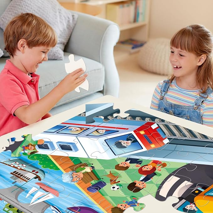 Jumbo Floor Puzzle for Kids,48 Piece City Traffic Jigsaw Puzzle Ages 3-8 | City Transportation,Extra-thick Cardboard,Preschool Learning Toy,35x24 in Completed,Ages 3-8,Birthday Gift for Boys and Girls