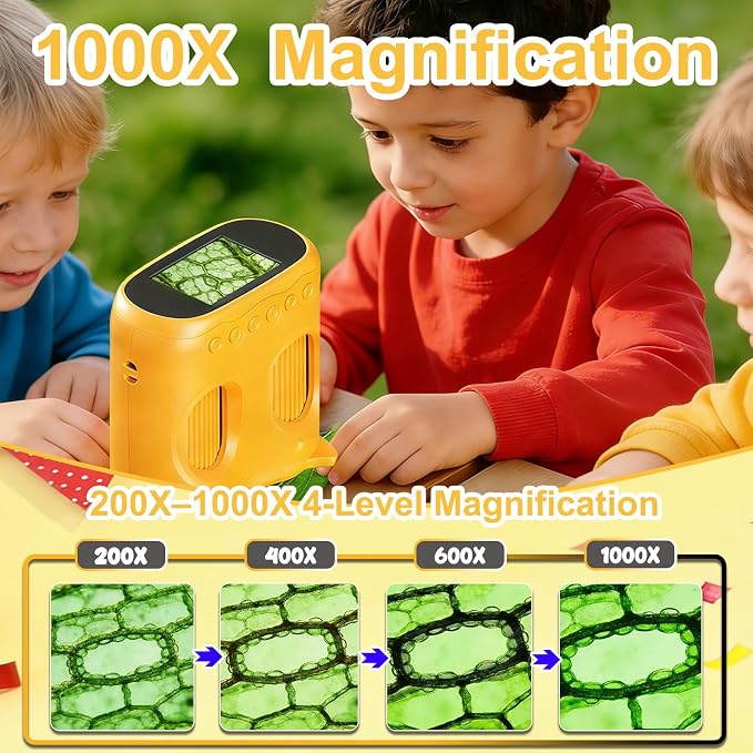1000X Handheld Digital Microscope for Kids & Binoculars, STEM Toys, 2 in 1 | Kids Pocket Microscope with 2.0" IPS Screen, 8 LED, Photo and Video, Science Kit, Birthday Gifts for Boys Girls Ages 4-12