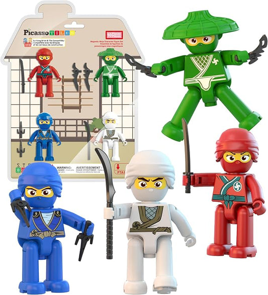 PicassoTiles Ninja Action Characters for Magnetic Tiles Building Block Toy Sets Accessory Add On Kit for Magnet Tile Playsets for Toddlers Boys Girls Ages 3+ Pretend Play STEM Educational Toys PTA14