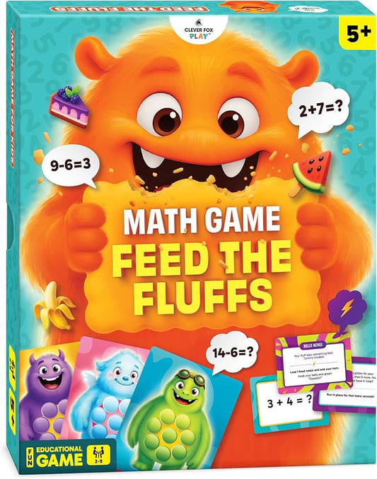 Feed the Fluffs Math Game for Kids 5-7, Addition & Subtraction Learning | Early addition & subtraction practice for kids ages 5 6 7, family, school, homeschool, educational gift, board & card game