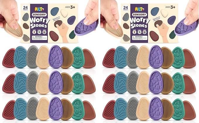 Fidget Toys Adults Sensory Stone: 48 Pack Texture Worry Stone for Calming - Sensory Autism Toys for Stress Relief - Quiet Bulk Fidgets for Classroom Prizes
