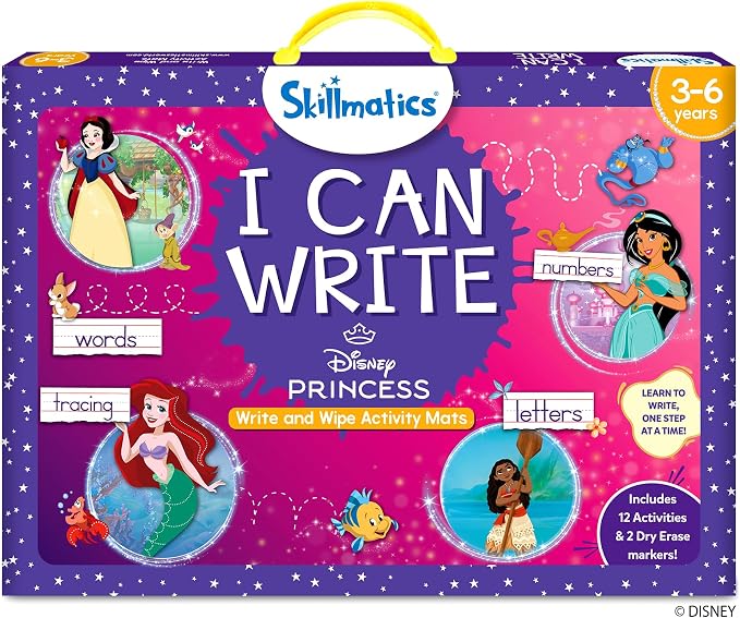 Skillmatics I Can Write – Disney Princess, Preschool Learning Activity Toy | Reusable Educational Write and Wipe Mats, Handwriting Aids, Screen-Free, Gift for Toddlers & Preschoolers Ages 3, 4, 5, 6