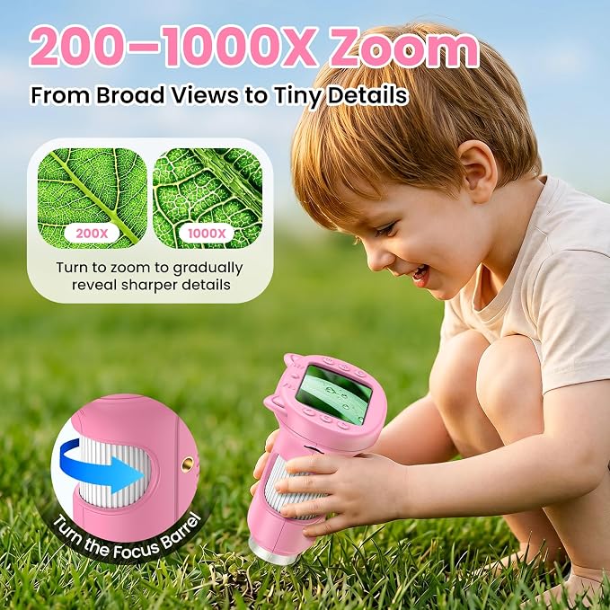 Alotwan Kids Microscope Handheld Digital 1000X, Miniscope for Girls Age 3-8