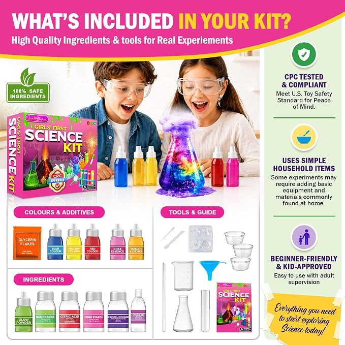 Jim&Gloria Science Kit for Kids, Science Experiments for Kids Ages 5-7 & 8-12, STEM Educational Toy, Chemistry Set with Volcano Experiments, Birthday Gift for Boys & Girls, Hands-On Learning Activity