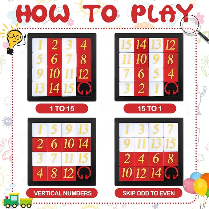 24 Pcs 15 Slide Puzzles for Kids Number Slide Puzzle Set - Brain Teaser and IQ Educational Toy for Teens, 2.6 x 2.6 Inches, Ideal for Teacher Rewards, and Learning Toys Great Party Favors