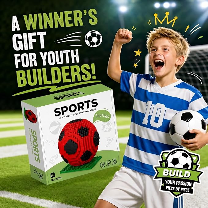 Soccer Ball Building Blocks Set, STEM Model Kit for Adults & Teens, Football Desk Decor Gift