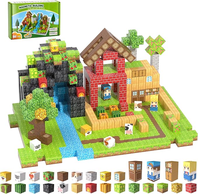 150PCS Magnetic Blocks, Magnetic Building Blocks, 0.78in Magnetic Building | STEM Game Stacking Toys for Kids, Birthday Gifts for Boys and Girls Age 3+ Years Old