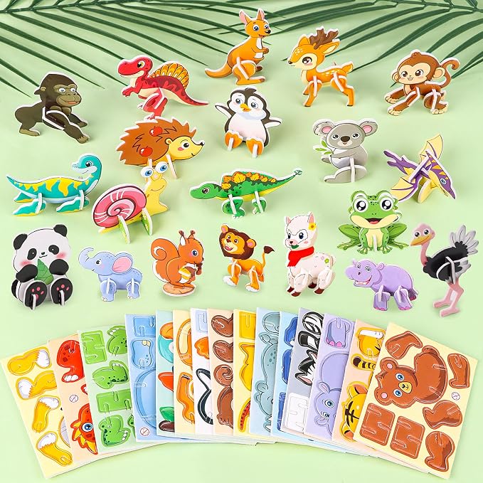 FOIMAS 3D Animal Puzzles for Kids,30 Pack Educational Jungle Animal Puzzle Dinosaur Farm Animals for Kids Classroom Prize Gifts Party Favor Supply