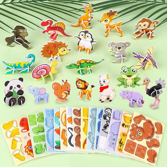 FOIMAS 3D Animal Puzzles for Kids,30 Pack Educational Jungle Animal Puzzle Dinosaur Farm Animals for Kids Classroom Prize Gifts Party Favor Supply