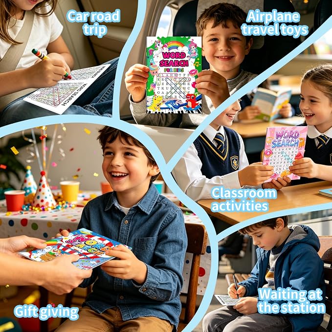 Elfew 20 Pack Bulk Small Word Search Puzzle Books for Kids Ages 4-8 8-10 | Over 2500+ Words, Answer Keys Included, Educational Vocabulary Activity Workbooks, Travel Screen Free Learning Games