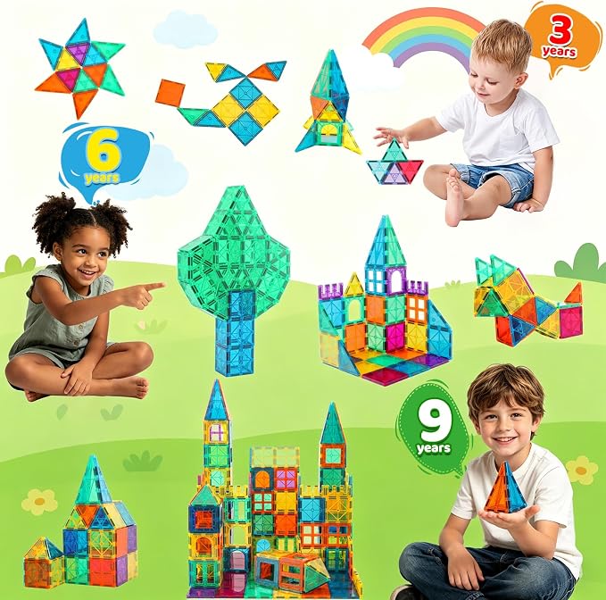 Bmag Magnetic Tiles, 67 PCS with 1 Car Building Blocks for Toddlers, 3D Magnet, STEM Educational Learning Building Blocks for Kids Children, Stacking Montessori Toys Gifts for Boys Girls
