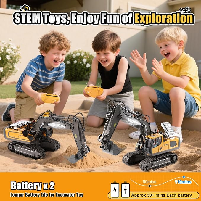 LUDILO Remote Control Excavator Toys for 6 Year Old Boys Birthday Gifts | 11CH 2.4GHz Cars RC Excavator/Construction Toys Digger Truck/Metal Shovel Sound Light/Kids Boys Toys Age 6-8 Years Old Gifts