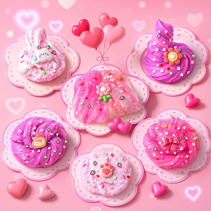 6-Pack Pink Slime Kit for Girls, Cloud Butter Squishy Birthday Gift Set | Party favor, goodie bag stuffer, Easter basket filler and sensory toy for kids ages 4-10