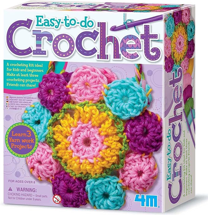 4M Easy-to-Do Crochet Kit - DIY Knitting Set for Beginners & Kids Ages 8+ | All-in-1 yarn craft kit includes hooks and materials to create a mini bag, coasters, and placemat with ease
