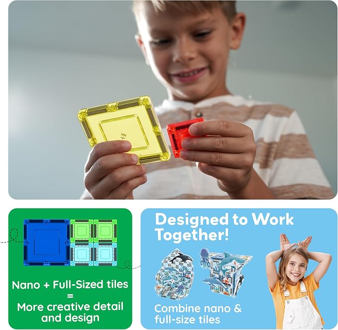 PicassoTiles Magnetic Tiles Aquarium Marine Animal Nano Construction Travel Set with Tin Storage Case Montessori Mini Magnet Tile Traveling STEM Activity Kit Early Learning Boys Girls Ages 3+ PNQ01