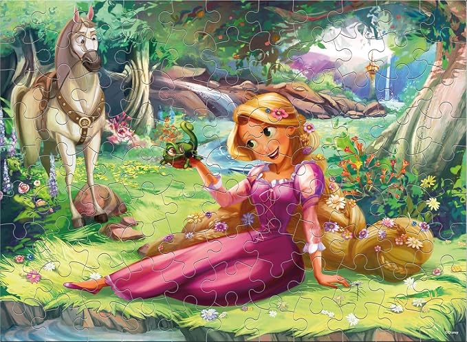 Ceaco - Disney Rapunzel and Pascal - 100 Piece Puzzle for Kids Ages 6-8 | Officially Licensed, Glitter Accents, Made in USA, Finished Size 24 x 18 in, Kids' Favorite Characters, Giftable