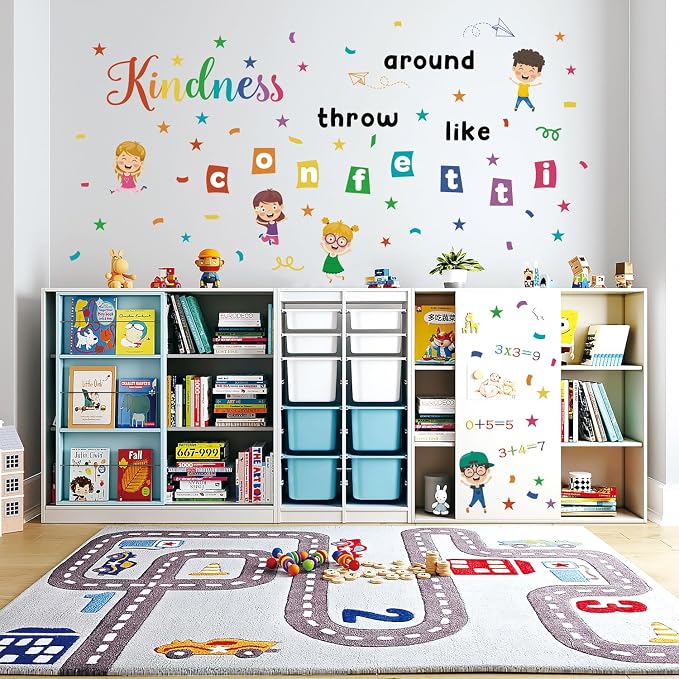 LHIUEM Big Throw Kindness Around Like Confetti Wall Decals Spread Kindness Bulletin Board Decorations Kit,Large Kindness Inspirational Quote Mural,Colorful Confetti for School Kids Classroom Playroom