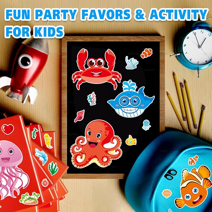 42 Ocean Animal Make-a-Face Sticker Sheets for Kids | Sea Creature Mix ’n Match Crafts for Party Favors & Classroom Activities