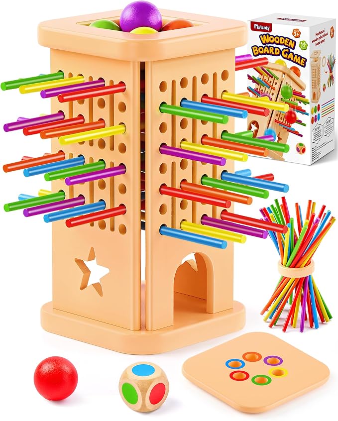 Montessori Wooden Board Game for Kids 3–8, Color Matching Fine Motor Toy | 36 colorful sticks, 3 play modes, fine motor skills & family fun — CPC-certified wood, safe ages 3–8, gift for boys girls