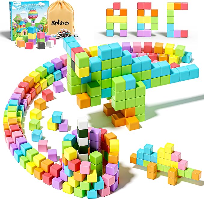 Apluses Magnetic Blocks for Toddlers 3+ Gift for Boys Girls | 1 inch, PP Plastic, Candy colors, 64pcs