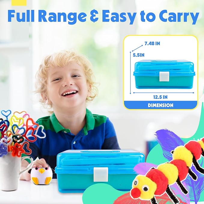 SMILESSKIDDO Kids Arts and Crafts, 1000+ PCS Craft Kits with Storage Box | Portable 3-Layer Folding Storage Box, 1000+ Pcs DIY Craft Supplies, School Craft Projects, Gifts for Girls Ages 4-12