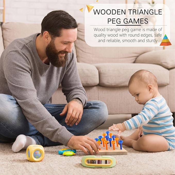 8 Packs Wooden Triangle Peg Games Family Wooden Board Game Learning Puzzles Strategy Toy for Travel Gathering Teens Adult