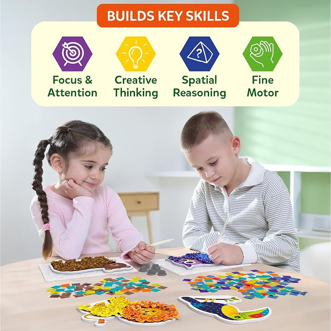 Skillmatics Poke-in Art – Animals, Wood Craft Kit, Gift for Boys & Girls | DIY Mess-Free Fun, Lion, Bear, Fox, Fine Motor Skills, Screen-Free, Travel Activity, Ages 4, 5, 6, 7, 8, 9