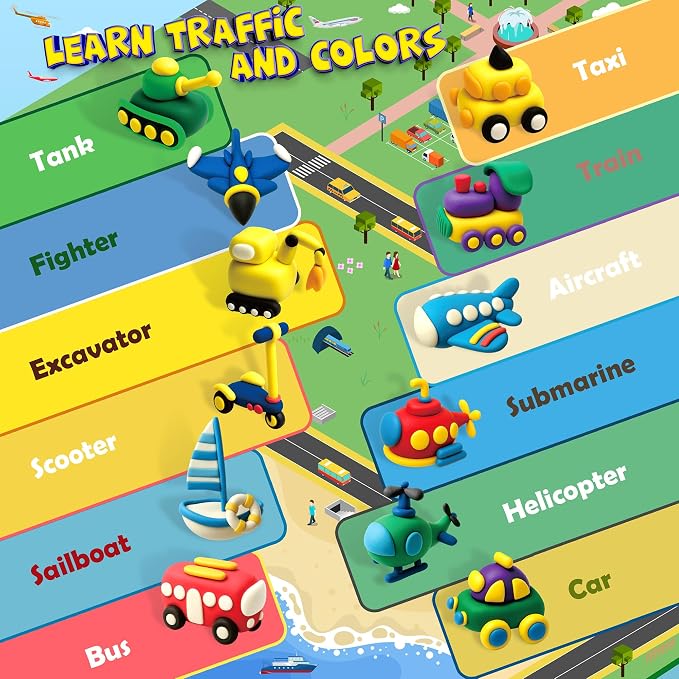 Aestd-ST Air Dry Clay Kit -Traffic Theme, Modeling Clay for Kids | DIY Magic Clay with Sculpting Tools and Tutorials, 12 Boxes Molding Clay, Soft & Non-Sticky, Arts and Crafts Gift for Kids