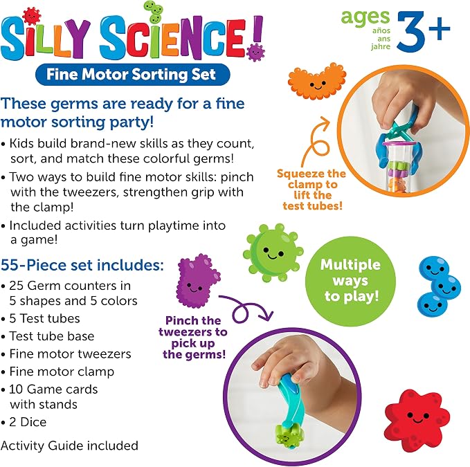 Learning Resources Silly Science Fine Motor Sorting Set - 55 Pieces, Age 3+ Educational Toy, Preschool Fine Motor Skills, PreK Manipulatives