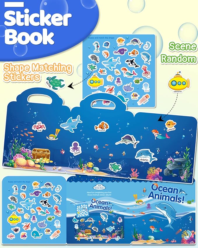 Benresive Reusable Sticker Book for Toddlers, Travel Stickers for Kids | Toddler Travel Activities Toys, Birthday Gifts for Boys & Girls, Airplane Travel & Road Trip Essentials Kids