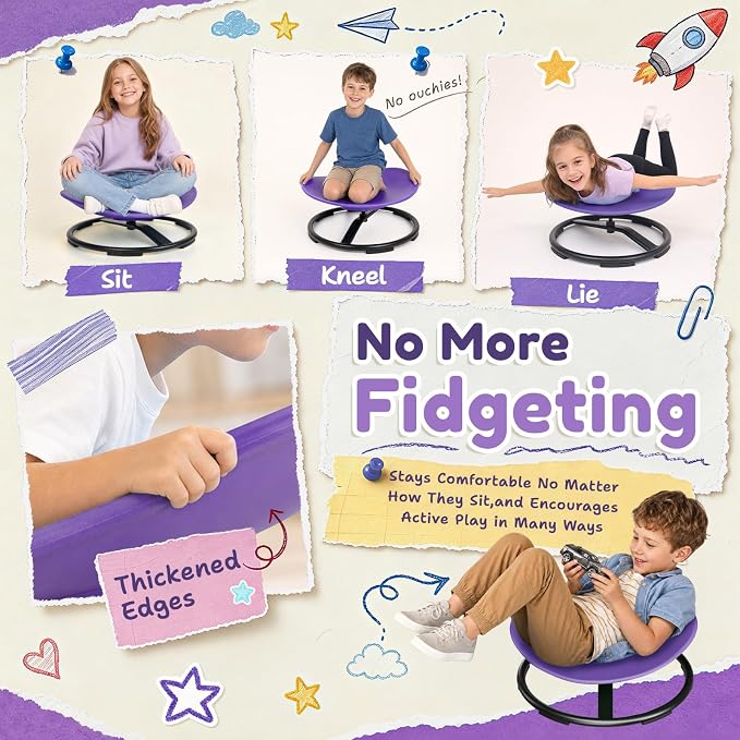Pterying 21" L × 19" W Large Size Spinning Chair for Autistic Kids, Ages 3+ | Autism Sensory Products, Sensory Toys Gifts for Kids with Autism & ADHD, Training Body Coordination, Purple