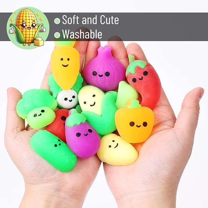 Mr. Pen- Vegetable Squishy Toys, 12 Pack | Washable Twistable Stretchy Squishies, Soft Stress Relief Sensory Toys for Squeezing, Kids’ Gifts