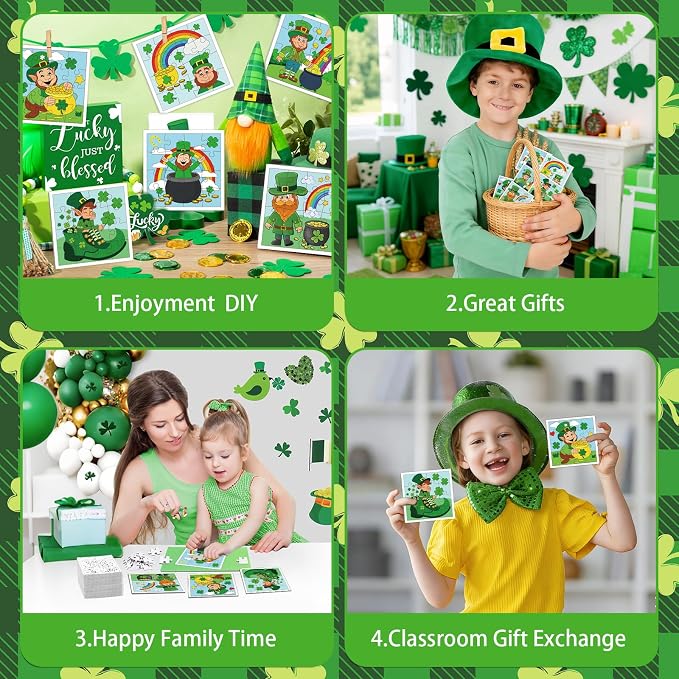 Fennoral 24 Pack St Patrick's Day Craft Kit for Kids Color You Own St Patrick's Day Jigsaw Puzzle DIY Coloring Art and Craft for Irish Classroom Art Activity Patrick's Party Favor Supplies