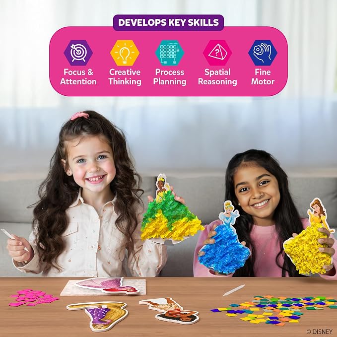 Skillmatics Poke-in Art – Disney Princesses, Wood Craft Kit, Gift for Kids | DIY Mess-Free Fun, Cinderella, Ariel Fine Motor Skills, Screen-Free, Travel Activity, Girls & Boys Ages 4, 5, 6, 7, 8, 9