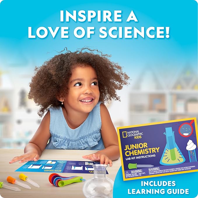 National Geographic Junior Chemistry Set with 50 Experiments for Kids | 20+ Lab Tools, Early Learning Lab, Hands-On Science Experiments, Chemistry Kit for Kids Ages 4-6, Birthday Gift