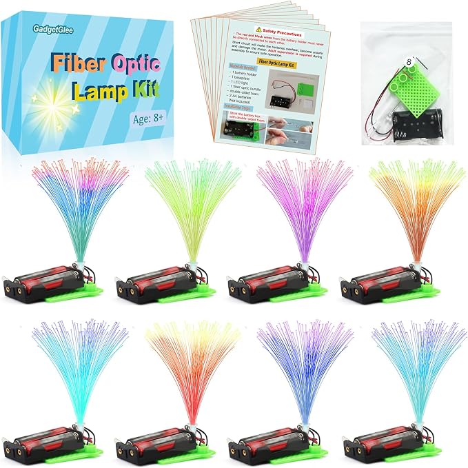 8 STEM Craft Kits for Kids, Bulk Crafts Science Experiments, Simple Circuits Fiber Optic Light Kit, Girls Engineering Building Projects Activities STEM Toys, Class Educational Learning
