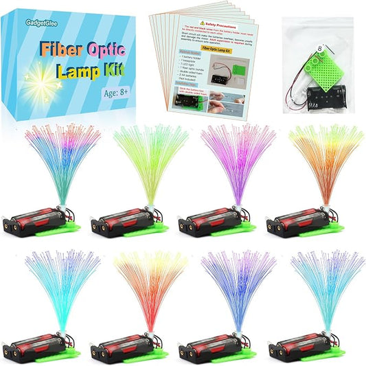 8 STEM Craft Kits for Kids, Bulk Crafts Science Experiments, Simple Circuits Fiber Optic Light Kit, Girls Engineering Building Projects Activities STEM Toys, Class Educational Learning