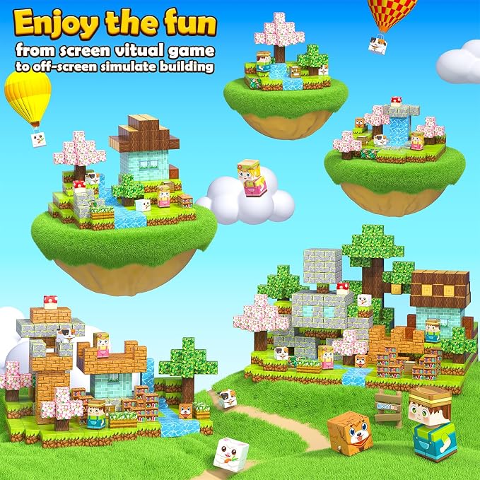 200PCS 0.8" Magnetic STEM Building Blocks Creative Fun for Kids Boys Girls | Mine Magnet World Building Crafts, Sensory Toys Learning Game for Kids Ages 3-5 5-7 8-12 Year Old - Garden Wonderland Playset