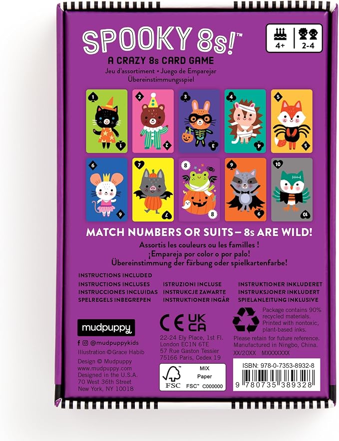 Mudpuppy - Spooky 8s! Card Games for Kids | Ages 4+, Kids Version of Crazy 8s, Ideal for 3-4 Players, Halloween Themed, Family Fun, Screen-Free Play, FSC Certified