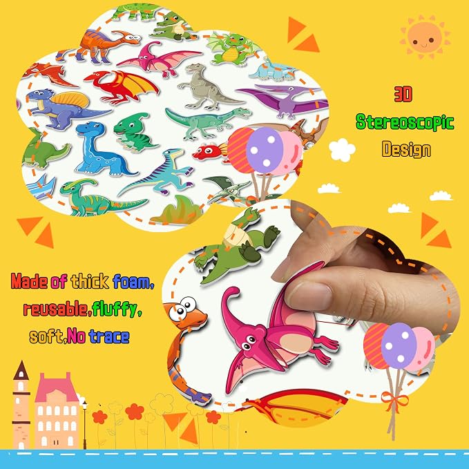 Kalysky 6Set Puffy Sticker Books for Kids 2-4, 3D Reusable Stickers Books for Toddlers 1-3 2-4,Farm+Animal+Dinosaurs+Ocean World+Space+Vehicle