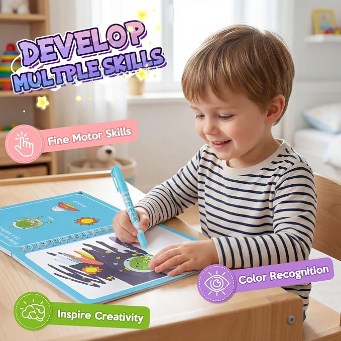 CMTOOP 5 Pack Water Coloring Books for Toddlers 1-3 - Mess Free Painting for Kids & Reusable Magic Water Activity Book - Aqua Art Travel Toys & Educational Arts and Crafts Gifts for Boys Girls Age 2-4